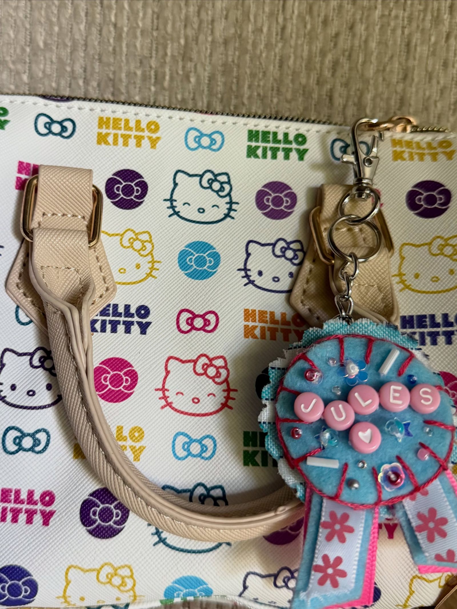 Jules Bag Charm — handmade felt prize ribbon