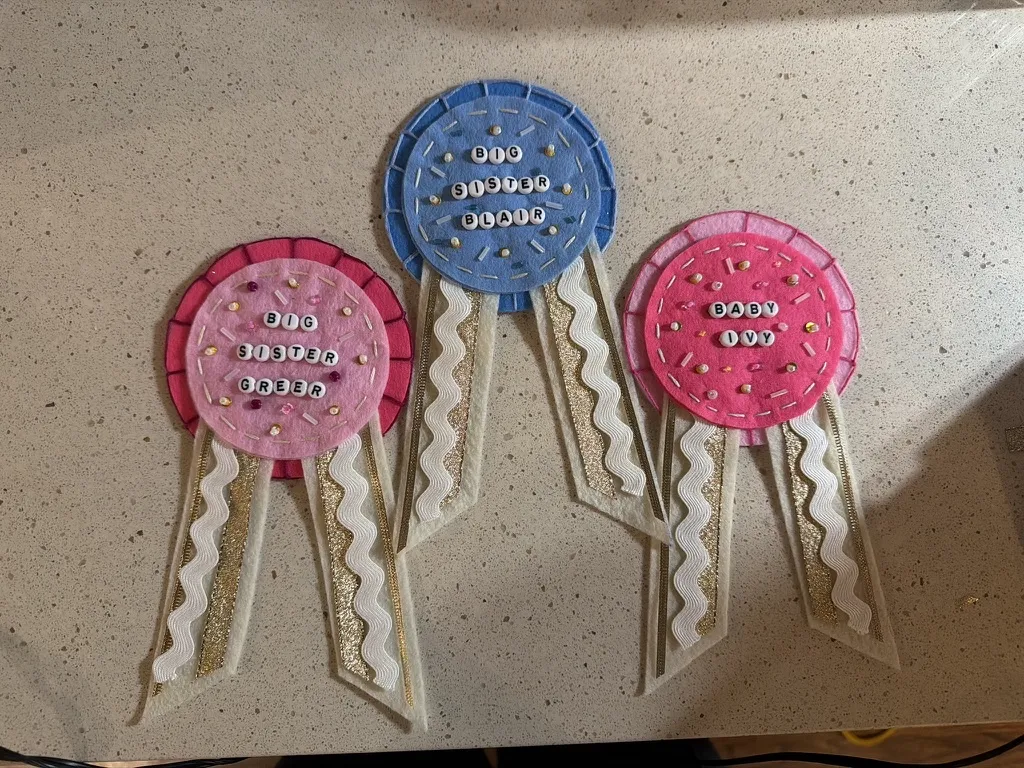 Big Sisters & Baby — handmade felt prize ribbon