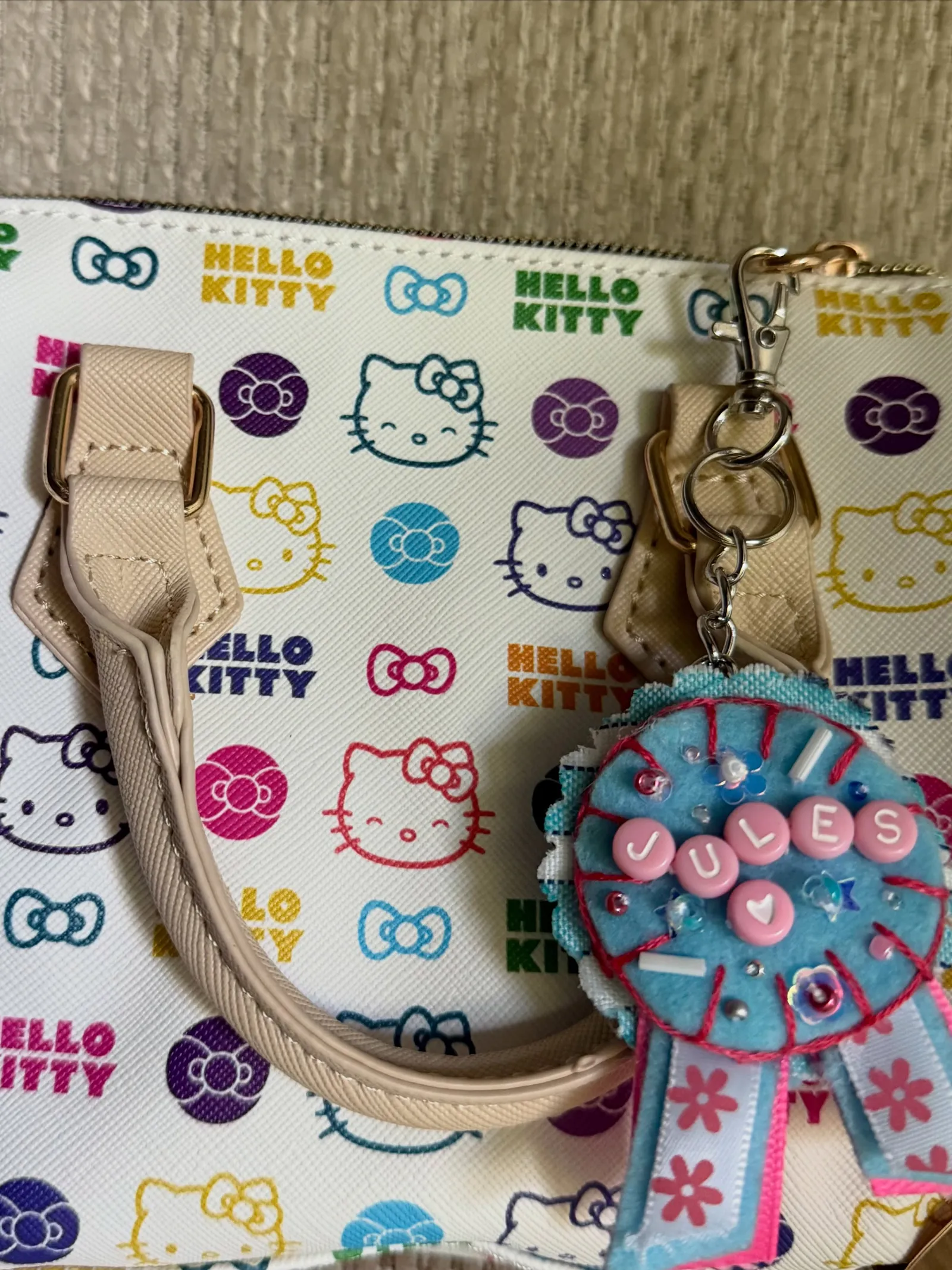 Jules Bag Charm — handmade felt prize ribbon